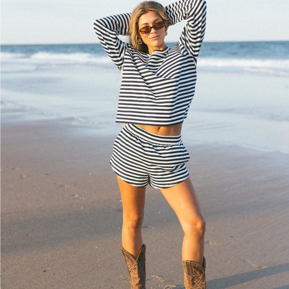 Black and White Athletic Striped Shorts
